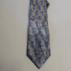 Mens Gianni Versace Silver Blue Marbled Floral Silk Designer Necktie